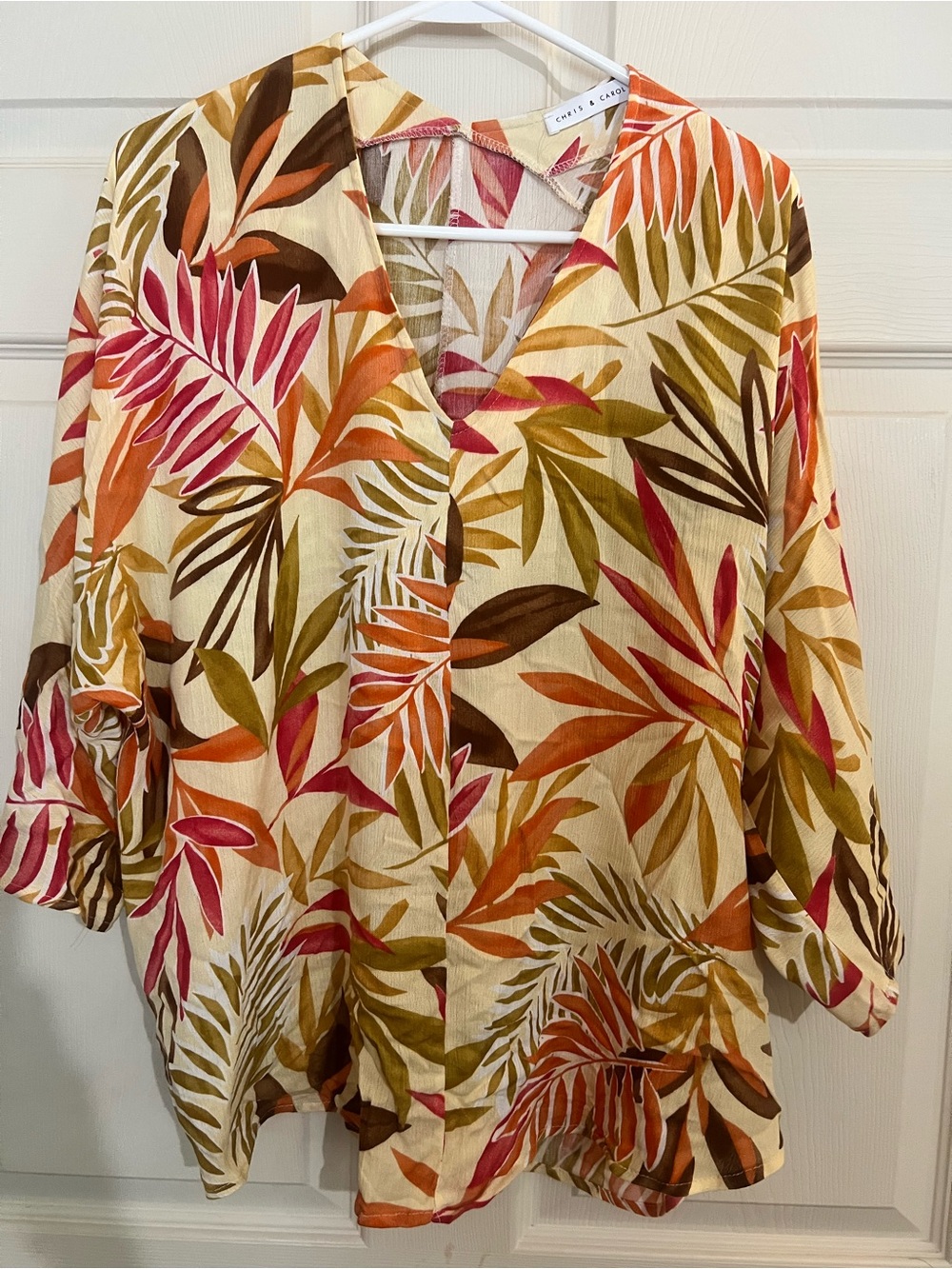 Chris & Carol Tropical Leaf Print Tunic in Cream, Olive, Orange, Pink, Brown